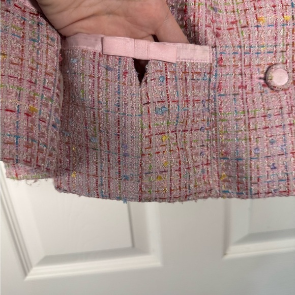 Spanner Pink Rainbow Tweed Blazer Jacket Short Length Bows Womens Size 8 - Picture 4 of 11